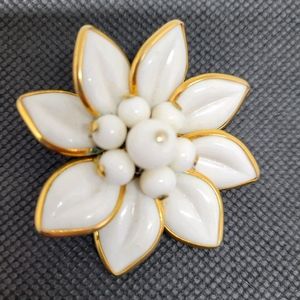 Vintage signed White Enamel And Gold Tone Coro Flo